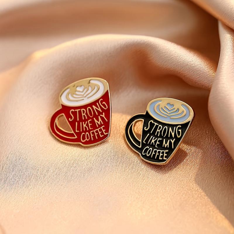 Cartoon Coffee Charm Brooch Vintage Printed Clothes Accessory Pin