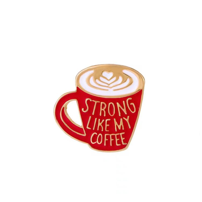Cartoon Coffee Charm Brooch Vintage Printed Clothes Accessory Pin