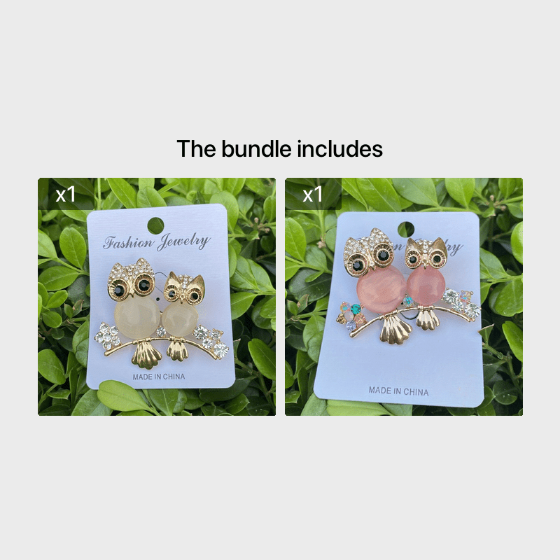 Rhinestone Owl Couple Brooch Crystal Beauty Pin Men