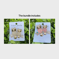 Rhinestone Owl Couple Brooch Crystal Beauty Pin Men