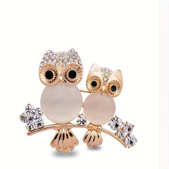 Rhinestone Owl Couple Brooch Crystal Beauty Pin Men
