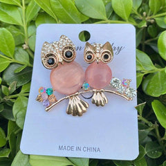 Rhinestone Owl Couple Brooch Crystal Beauty Pin Men