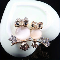 Rhinestone Owl Couple Brooch Crystal Beauty Pin Men