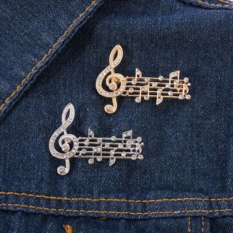 Rhinestone Notes Brooch Sweater Pin for Men
