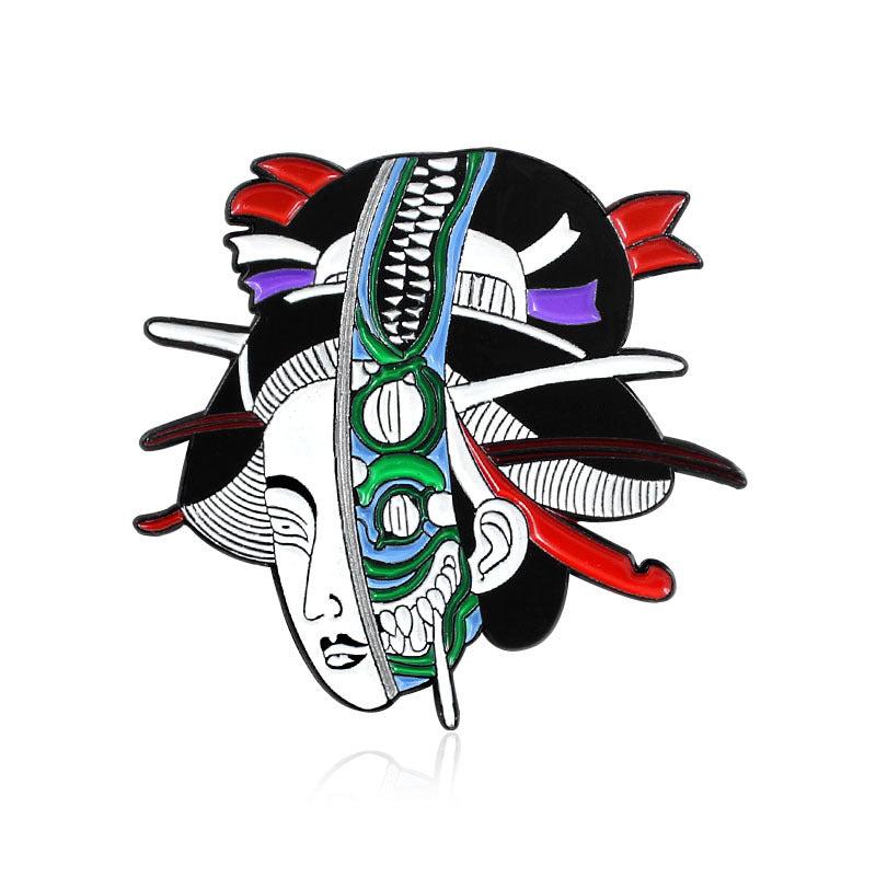 Zombie Face Ghost Kabuki Brooch Pin