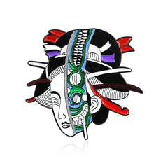 Zombie Face Ghost Kabuki Brooch Pin