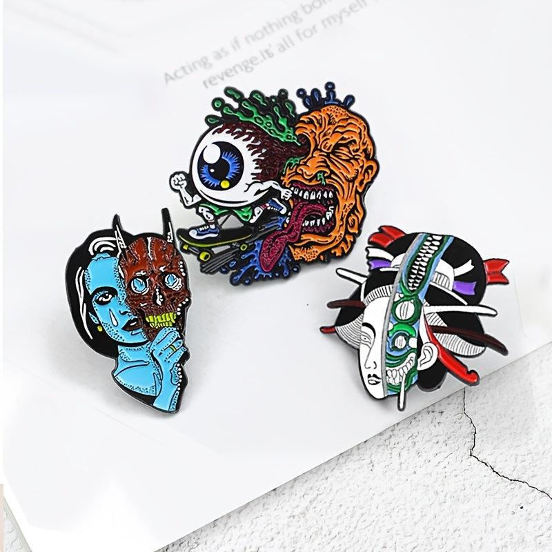 Zombie Face Ghost Kabuki Brooch Pin