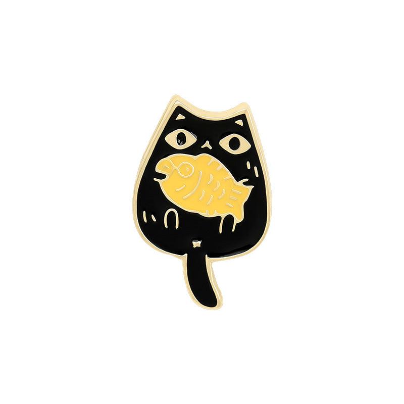 Casual Cat Eating Fish Enamel Pins for Backpacks Anime Cartoon Pins