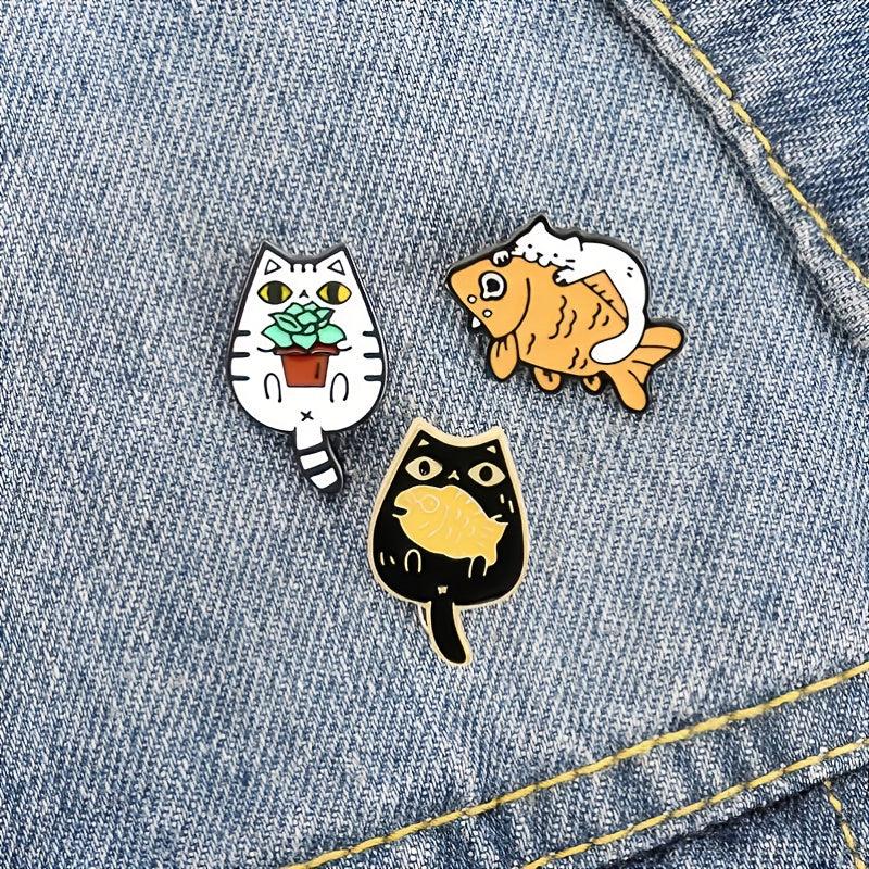 Casual Cat Eating Fish Enamel Pins for Backpacks Anime Cartoon Pins