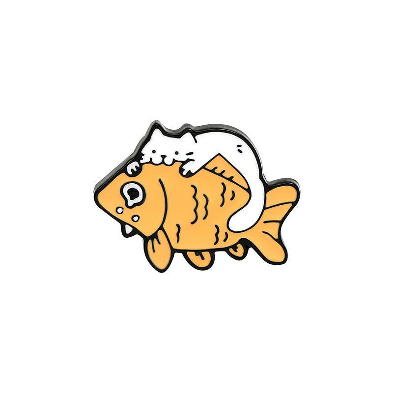 Casual Cat Eating Fish Enamel Pins for Backpacks Anime Cartoon Pins