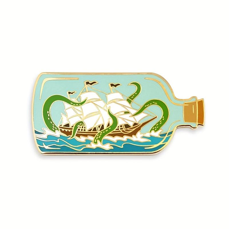 Sea Monster Enamel Lapel Pin in Bottle