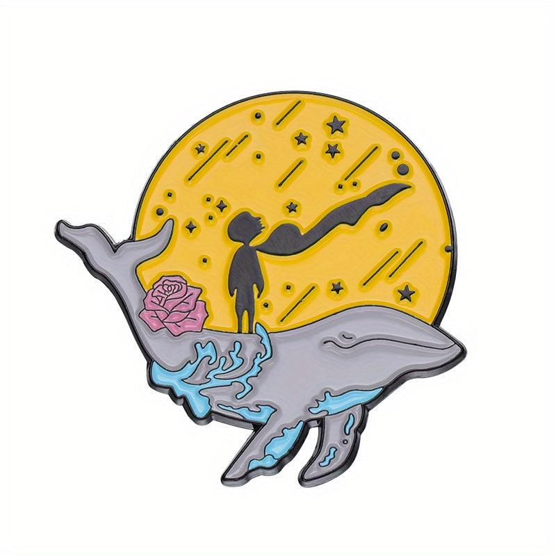 Cartoon Planet Whale Moon Boat Brooch Set
