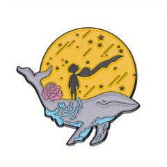 Cartoon Planet Whale Moon Boat Brooch Set