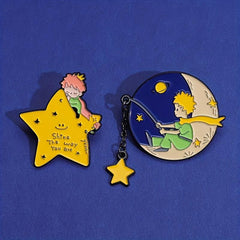 Cartoon Planet Whale Moon Boat Brooch Set