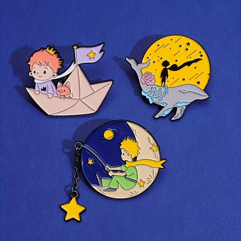 Cartoon Planet Whale Moon Boat Brooch Set
