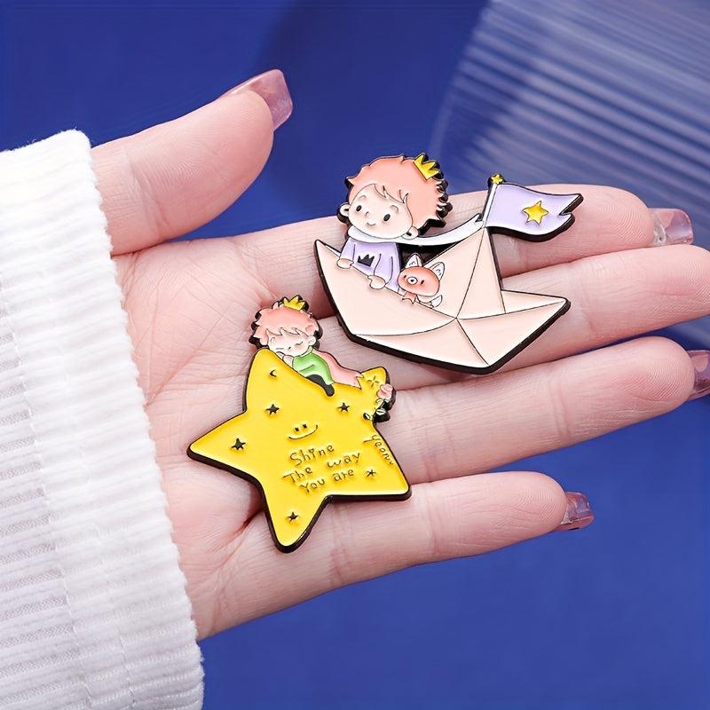 Cartoon Planet Whale Moon Boat Brooch Set