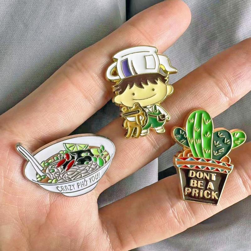 Cactus Noodle Frog Enamel Pin For Men