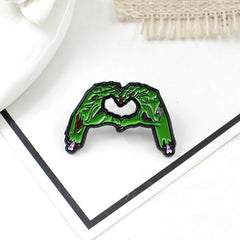 Green Zombie Skull Hand Brooch Pin Gothic Halloween Jewelry