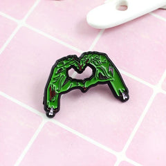 Green Zombie Skull Hand Brooch Pin Gothic Halloween Jewelry