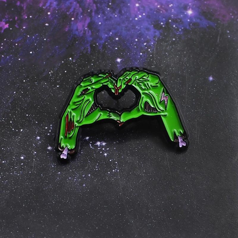 Green Zombie Skull Hand Brooch Pin Gothic Halloween Jewelry