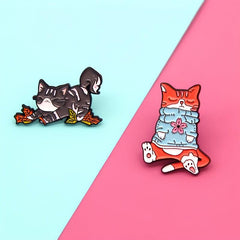 Playing Napping Cat Zinc Alloy Brooch For Party