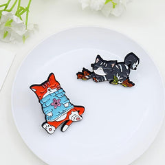 Playing Napping Cat Zinc Alloy Brooch For Party