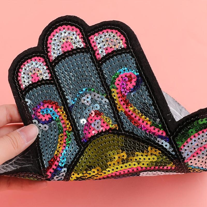 Sequin Palm Embroidery Patches Art Decor DIY Clothes Bag Accessories