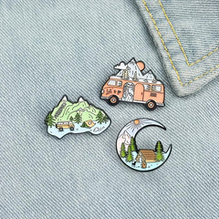 Moon Mountain Bus Cartoon Brooch