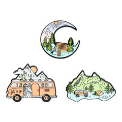 Moon Mountain Bus Cartoon Brooch