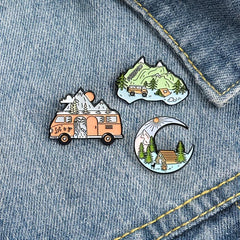 Moon Mountain Bus Cartoon Brooch