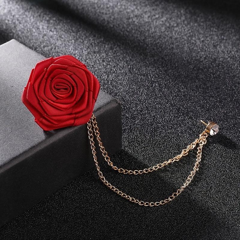 Couple Style Rose Brooch Tassel Chain Suit Chest Jewelry