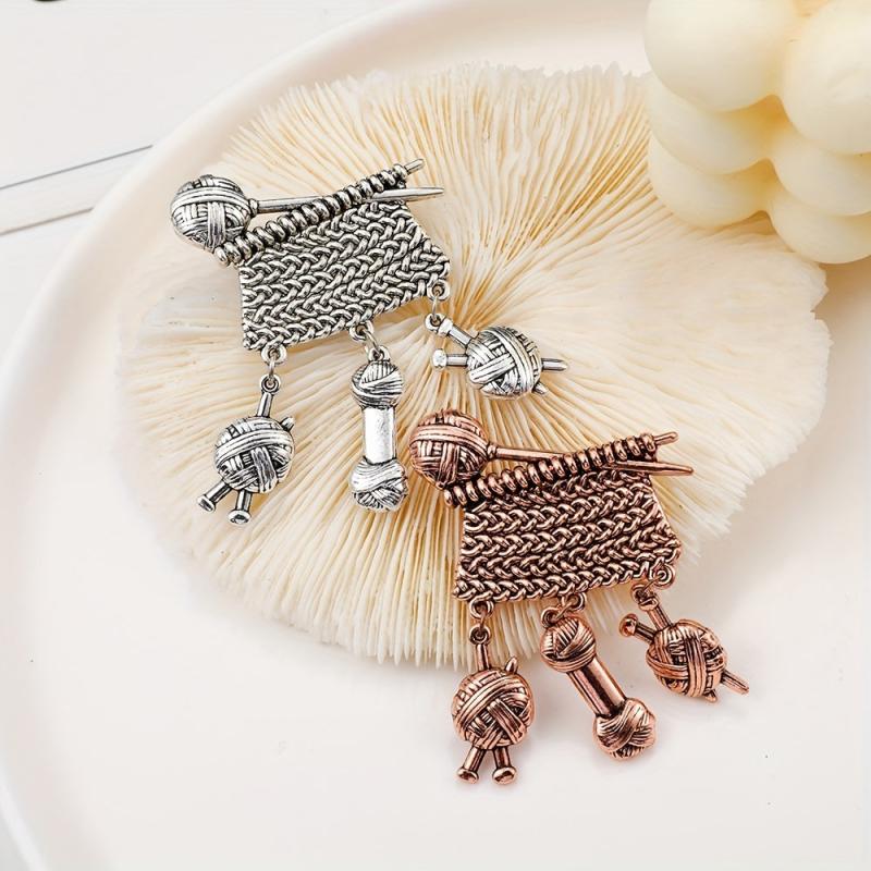 Metal Knitted Ball Sweater Brooch Pin