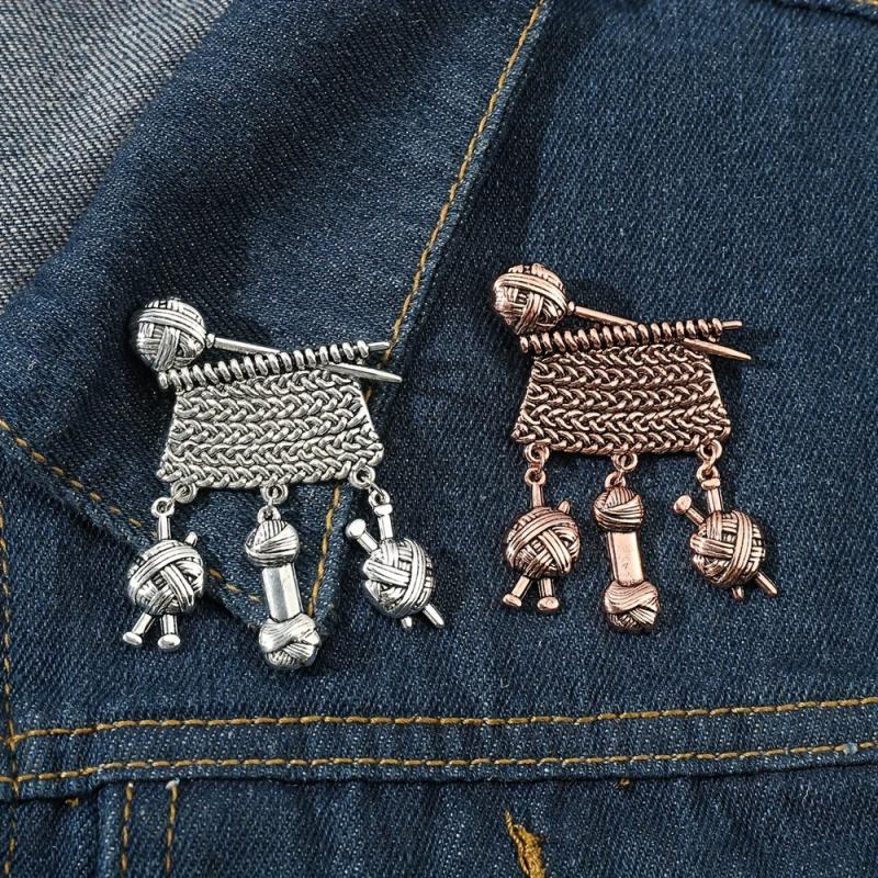 Metal Knitted Ball Sweater Brooch Pin