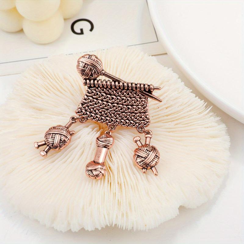 Metal Knitted Ball Sweater Brooch Pin