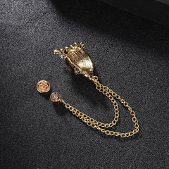 Vintage Crown Lion Head Brooch Shirt Collar Tassel Chain Lapel Pins
