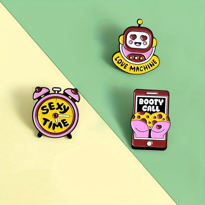 Alarm Clock Robot Phone Brooch Pin for Men