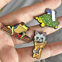 Frog Cat Turtle Enamel Pin Set