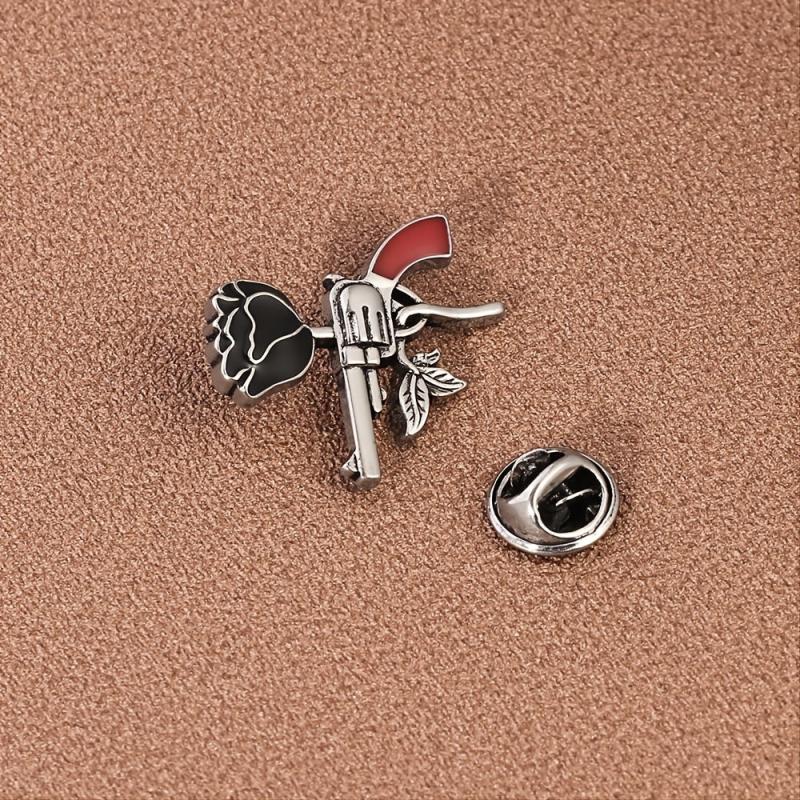 Rose Pistol Brooch Enamel Pin Oil Dripping Badge Backpack
