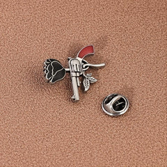 Rose Pistol Brooch Enamel Pin Oil Dripping Badge Backpack
