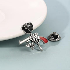 Rose Pistol Brooch Enamel Pin Oil Dripping Badge Backpack