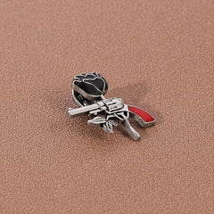 Rose Pistol Brooch Enamel Pin Oil Dripping Badge Backpack