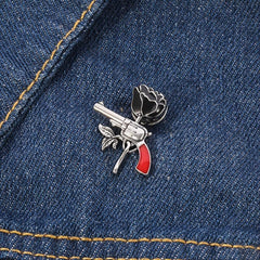 Rose Pistol Brooch Enamel Pin Oil Dripping Badge Backpack