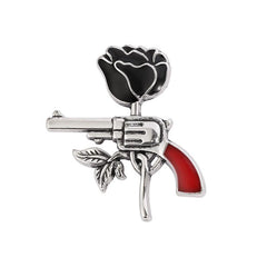 Rose Pistol Brooch Enamel Pin Oil Dripping Badge Backpack