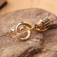 European American Retro Microphone Brooch Classic Note Microphone Jewelry