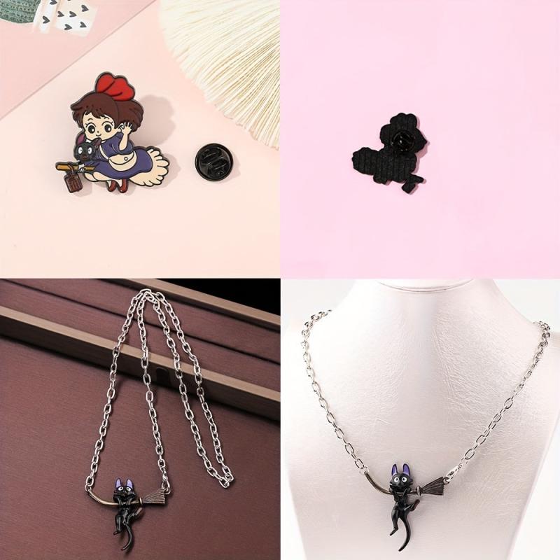 Little Girl Cat Brooch Necklace Set For Men Metal Jewelry For Men