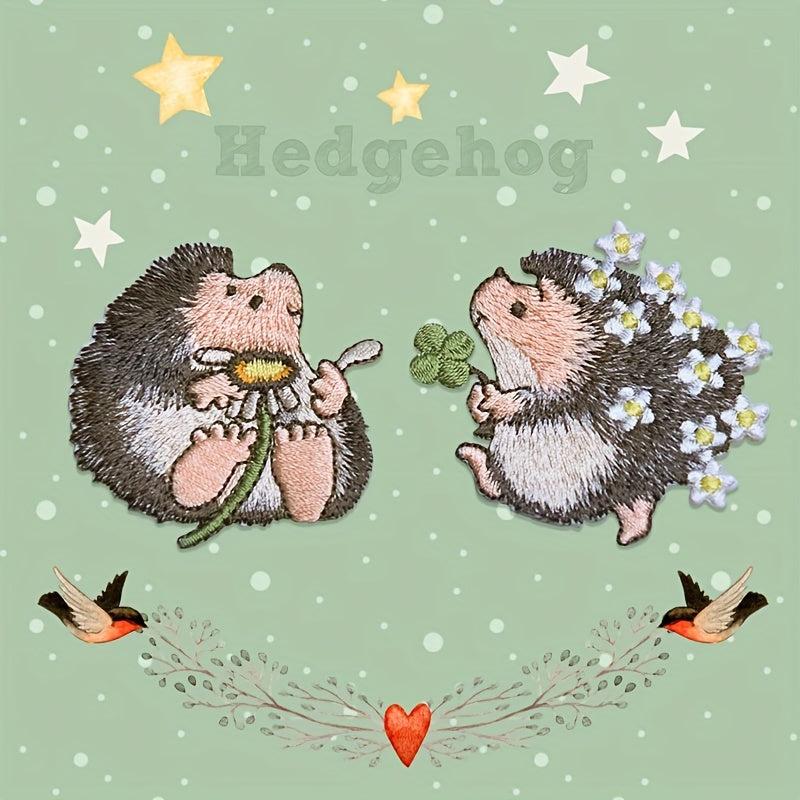 2pcs Hedgehog Embroidered Patches Iron On Sew Applique Animal Clothing Jacket