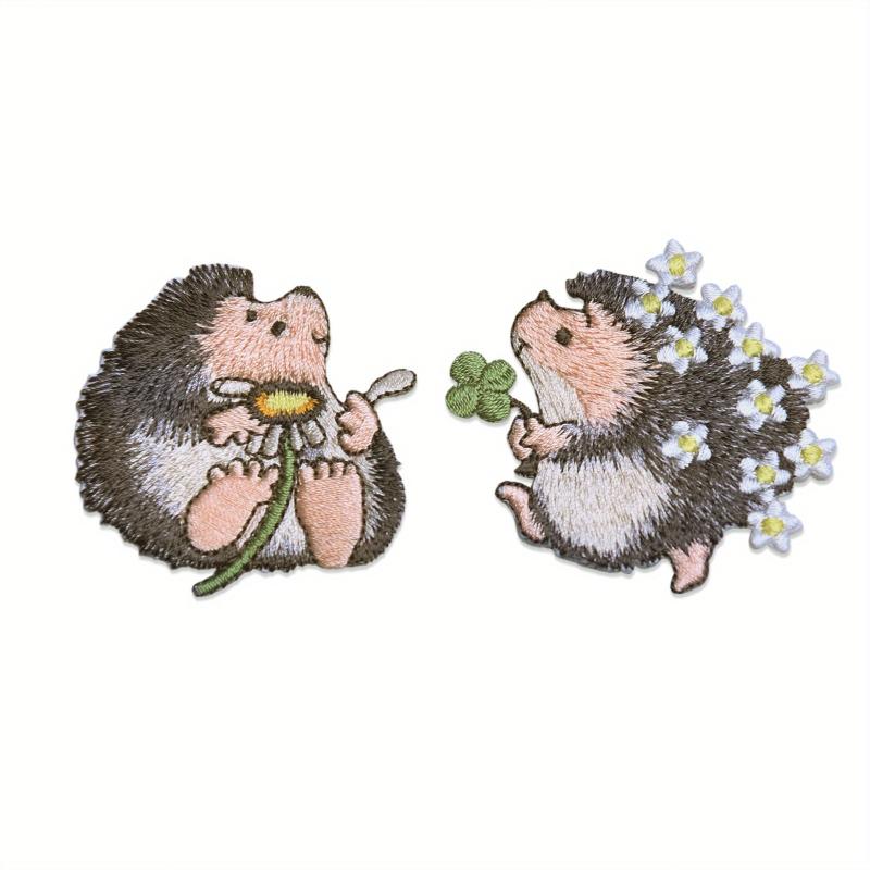 2pcs Hedgehog Embroidered Patches Iron On Sew Applique Animal Clothing Jacket