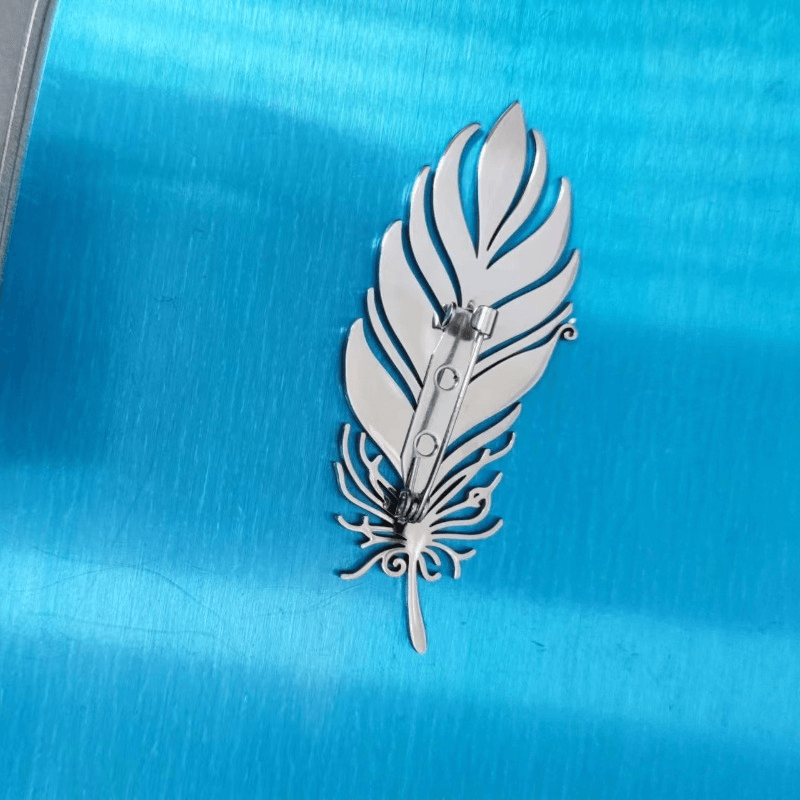 Stainless Steel Feather Leaf Brooch Pin for Men