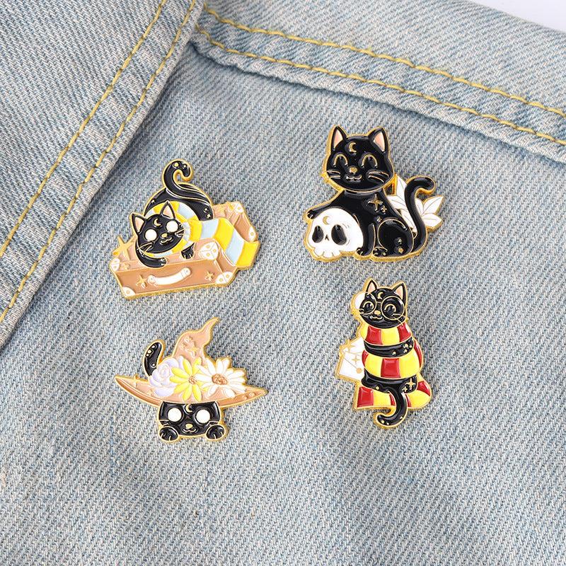 Dark Starry Sky Cat Brooch For Men