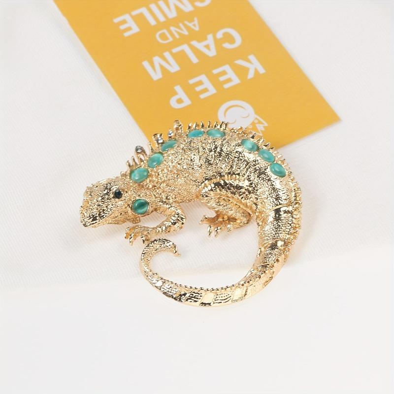 Rhinestone Chameleon Lizard Brooch for Men and Women